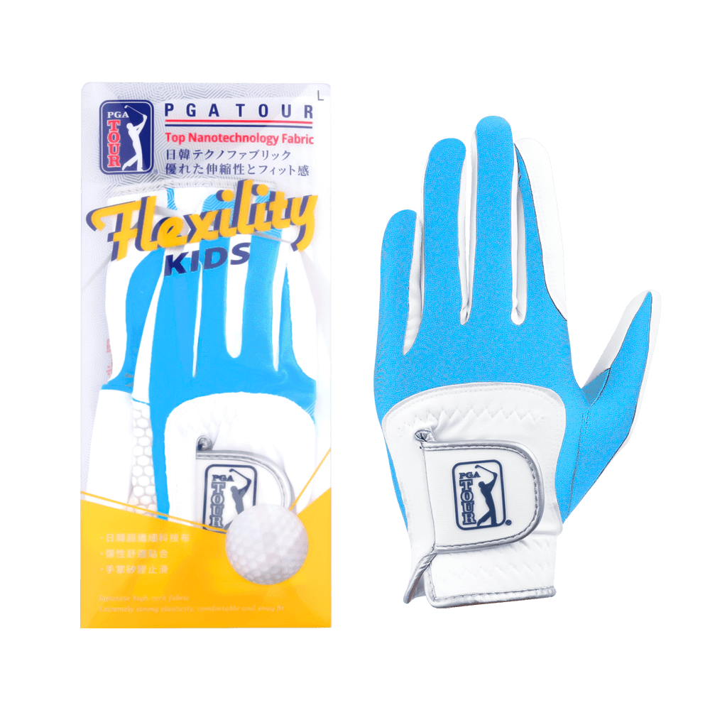 PGA children's golf elastic cloth non-slip gloves (white and light blue)