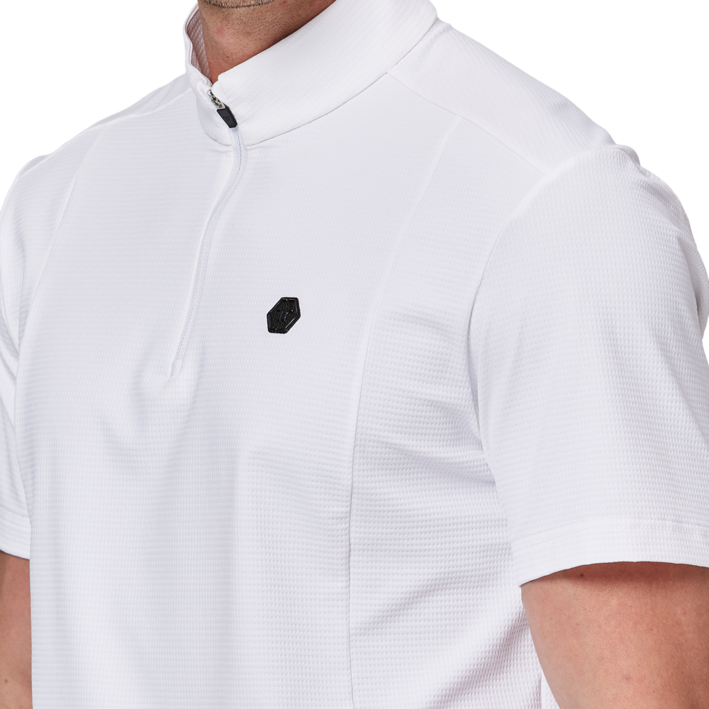 Stand-up collar, half-open short sleeves