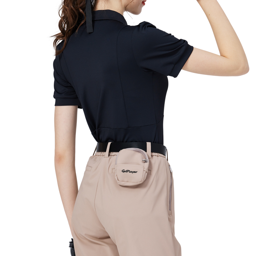 Women's short-sleeved top with zip-up collar (black)