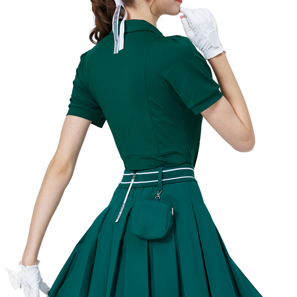 Women's short-sleeved top with zip-up collar (dark green)