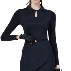 涼しいスタンドカラーのアイスシルク日焼け防止ラグランスリーブレディーストップス（ブラック）