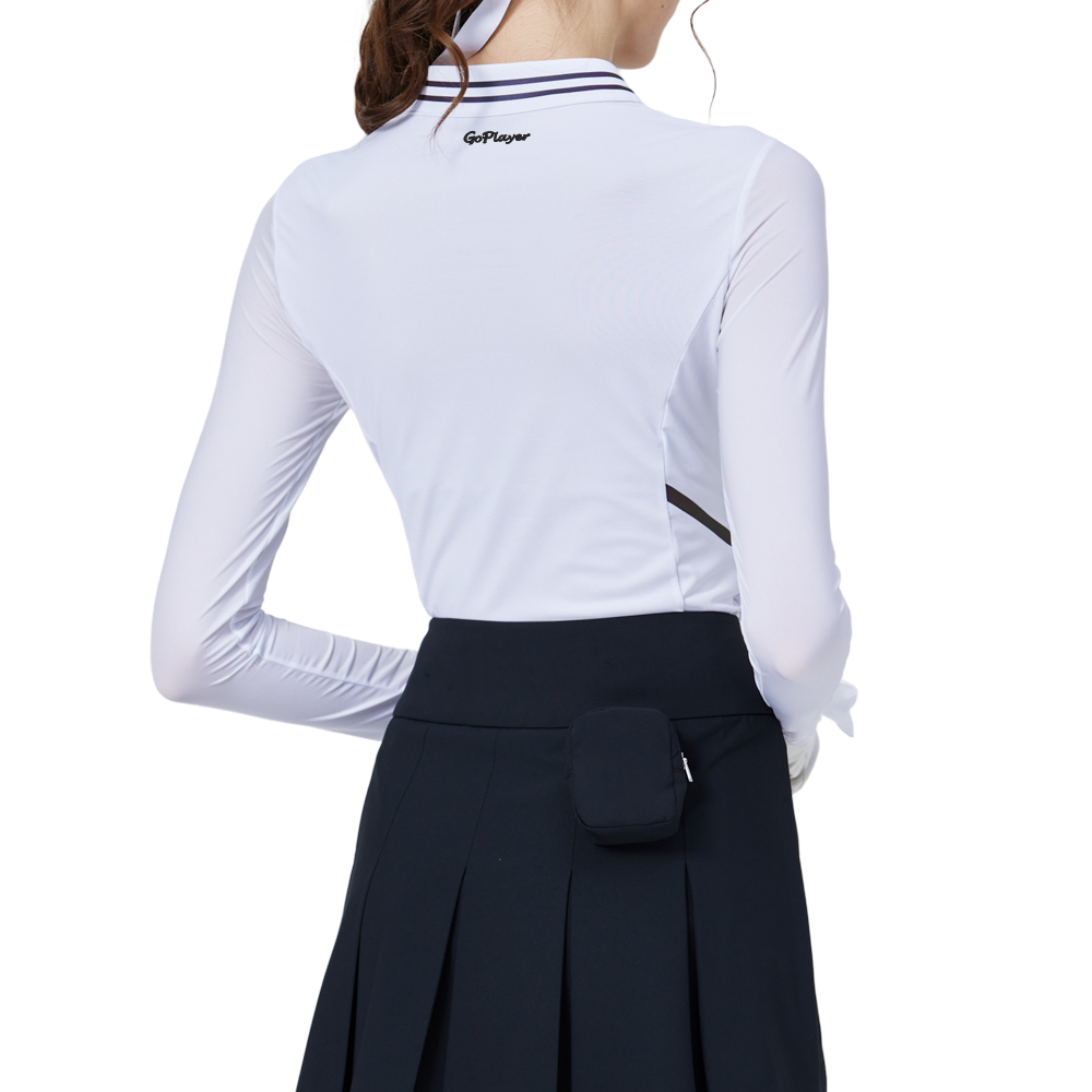 涼感小立領冰絲防曬連袖女上衣(白)