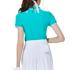 ダイヤモンド柄ジャカードリブネック半袖トップス（レディース、ライトグリーン）