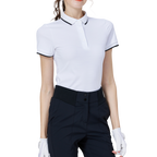 ダイヤモンド柄ジャカードリブネック半袖トップス（ホワイト）