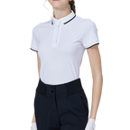 ダイヤモンド柄ジャカードリブネック半袖トップス（ホワイト）