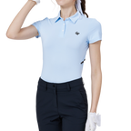 涼しく、通気性に優れた、ターンダウンカラーのレディース半袖トップス（ライトブルー）