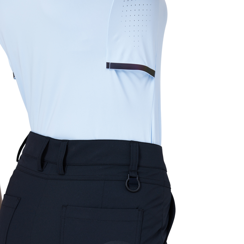 涼感冲孔透氣翻領女短袖上衣(淺藍)