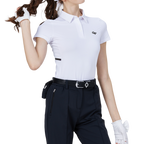 涼しく、通気性に優れた、ターンダウンカラーのレディース半袖トップス（ホワイト）