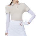 Beaded collar, silk-finish, short-sleeved blouse (khaki)