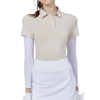 ビーズカラー、シルク仕上げ、半袖ブラウス（カーキ）