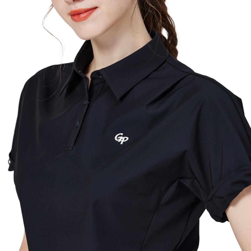 休閑長版寬鬆女短袖上衣(黑)