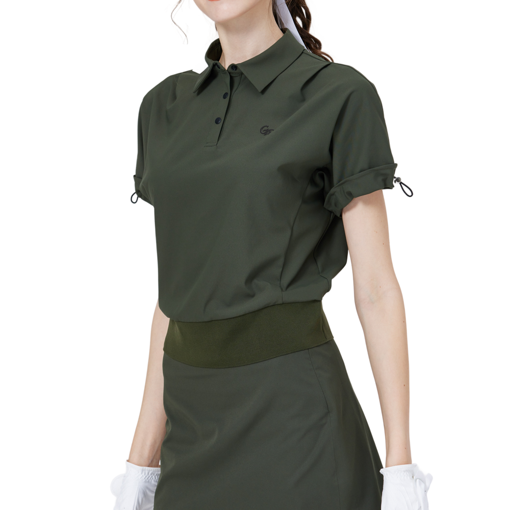 Casual long-sleeved loose-fitting women's short-sleeved top (military green)