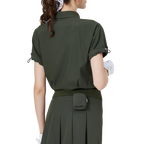Casual long-sleeved loose-fitting women's short-sleeved top (military green)
