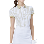 Striped collared short-sleeved top for women (khaki)