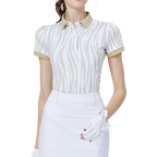 Striped collared short-sleeved top for women (khaki)