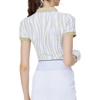 Striped collared short-sleeved top for women (khaki)