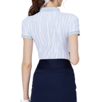 彩條翻領女短袖上衣(淺灰)