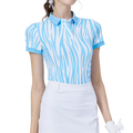 Striped collared short-sleeved top for women (blue)