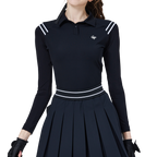 Women's Black Top with Striped Shoulder Panels and Sun-Protective Ice Silk Sleeves