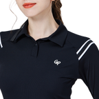 Women's Black Top with Striped Shoulder Panels and Sun-Protective Ice Silk Sleeves
