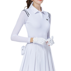 Women's top with shoulder-panel stripes and sun-protective ice silk sleeves (white)