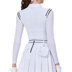 Women's top with shoulder-panel stripes and sun-protective ice silk sleeves (white)