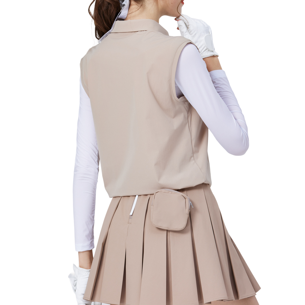 寬鬆版假兩件涼感女連袖無袖衣(卡其)