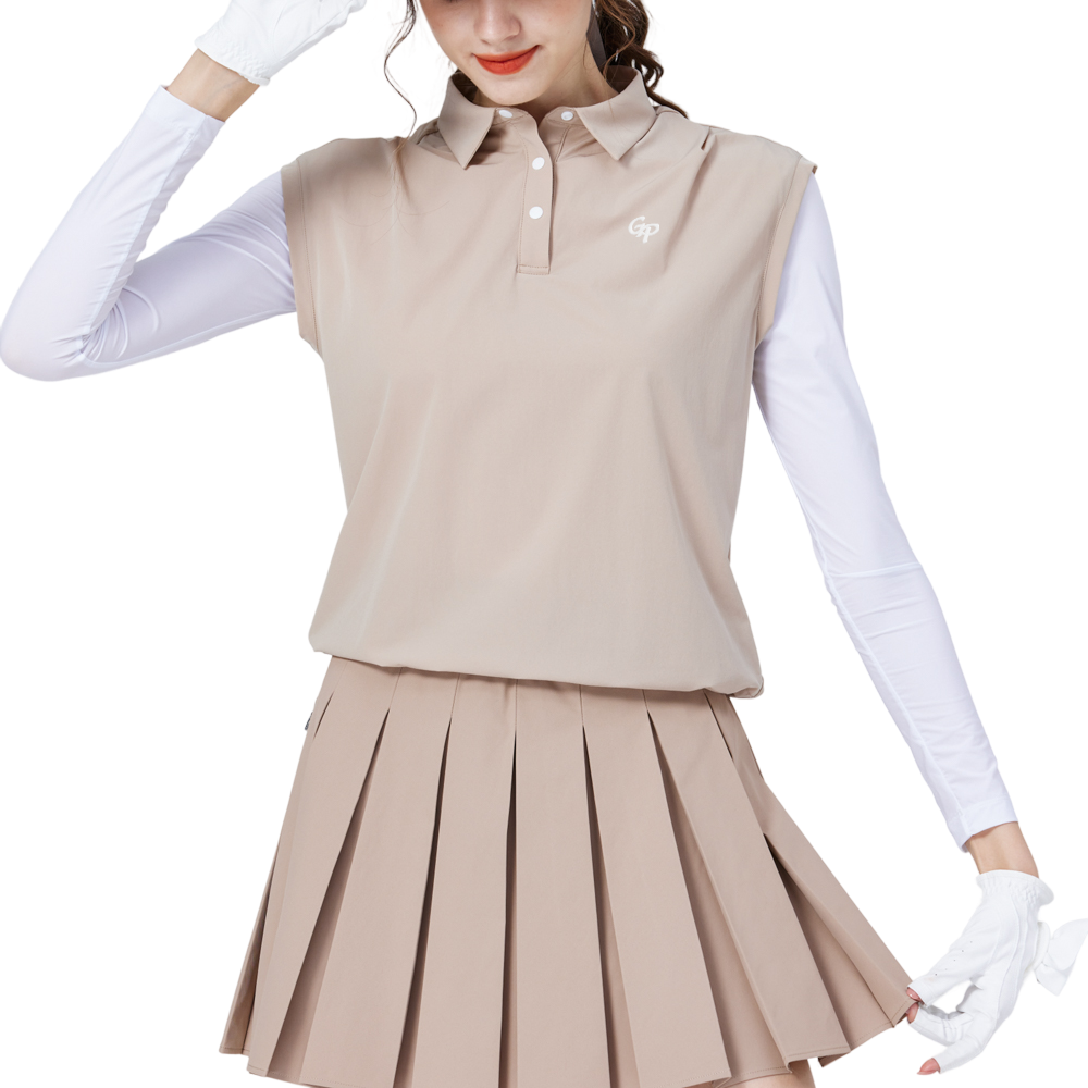 寬鬆版假兩件涼感女連袖無袖衣(卡其)