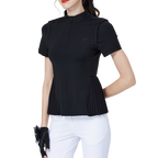 Women's long, loose-fitting short-sleeved top with pleats (black)