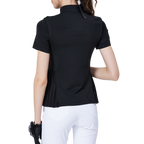 Women's long, loose-fitting short-sleeved top with pleats (black)