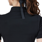 Women's long, loose-fitting short-sleeved top with pleats (black)