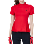 Long, loose-fitting, pleated women's short-sleeved top (red)