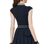 Cooling, fitted waist, college neck, sleeveless top (black)