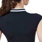 Cooling, fitted waist, college neck, sleeveless top (black)