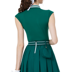 Cool-fitting, fitted waist, college neck, sleeveless top (dark green)