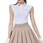 Cool-fitting, fitted waist, college neck, sleeveless top (white)