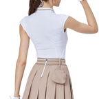 Cool-fitting, fitted waist, college neck, sleeveless top (white)