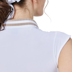 Cool-fitting, fitted waist, college neck, sleeveless top (white)