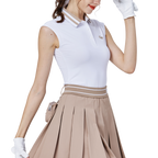 Cool-fitting, fitted waist, college neck, sleeveless top (white)