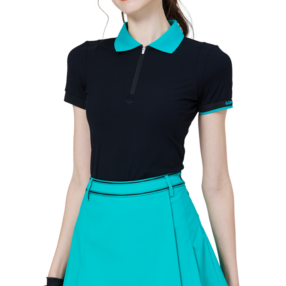 Women's short-sleeved top with contrasting collar (black)