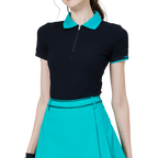 Women's short-sleeved top with contrasting collar (black)