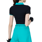 Women's short-sleeved top with contrasting collar (black)