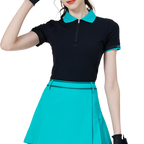 Women's short-sleeved top with contrasting collar (black)