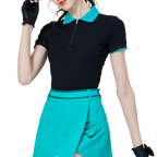 Women's short-sleeved top with contrasting collar (black)