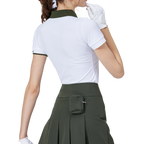 White women's short-sleeved top with contrasting collar