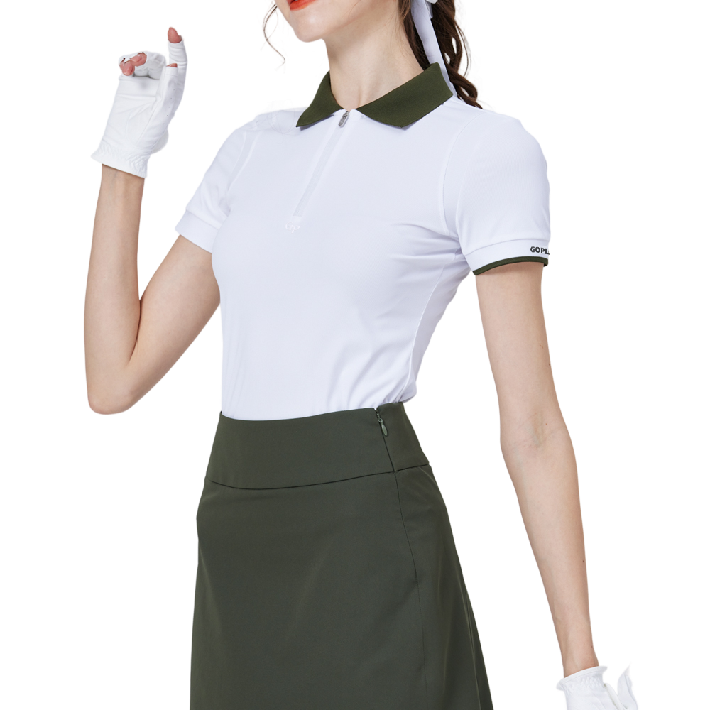 撞色領女短袖上衣(白)