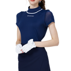 Women's short-sleeved top with round neck and mesh sleeves (royal blue)