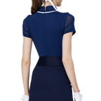 Women's short-sleeved top with round neck and mesh sleeves (royal blue)