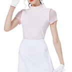 Women's short-sleeved top with mesh sleeves and a round neck (pink)