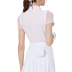 Women's short-sleeved top with mesh sleeves and a round neck (pink)